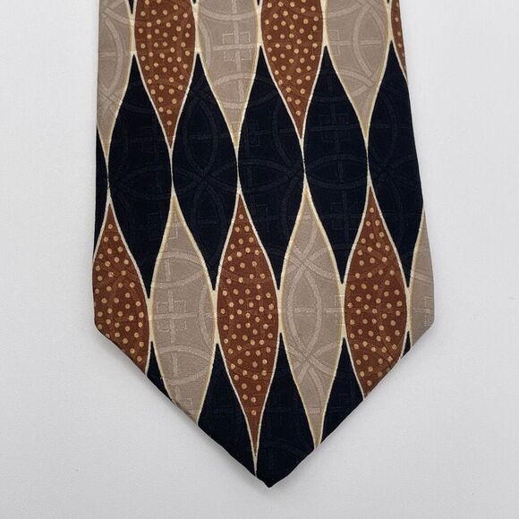 PRINCIPE Tie Men's 58” Multicolor Geometric 100% Silk Textured Black Brown Tan - Picture 3 of 10